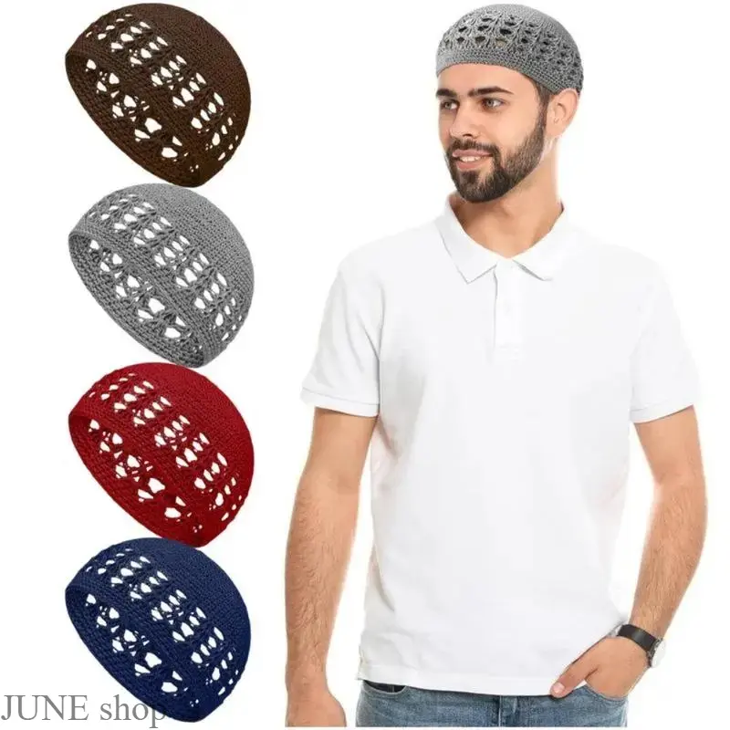 4 Piece Handcrafted Crochet Kufi Set For Men, Breathable Stretch Fit Traditional Skull Caps Suitable For Daily Prayer Activities And Various Cultural Formal Occasions