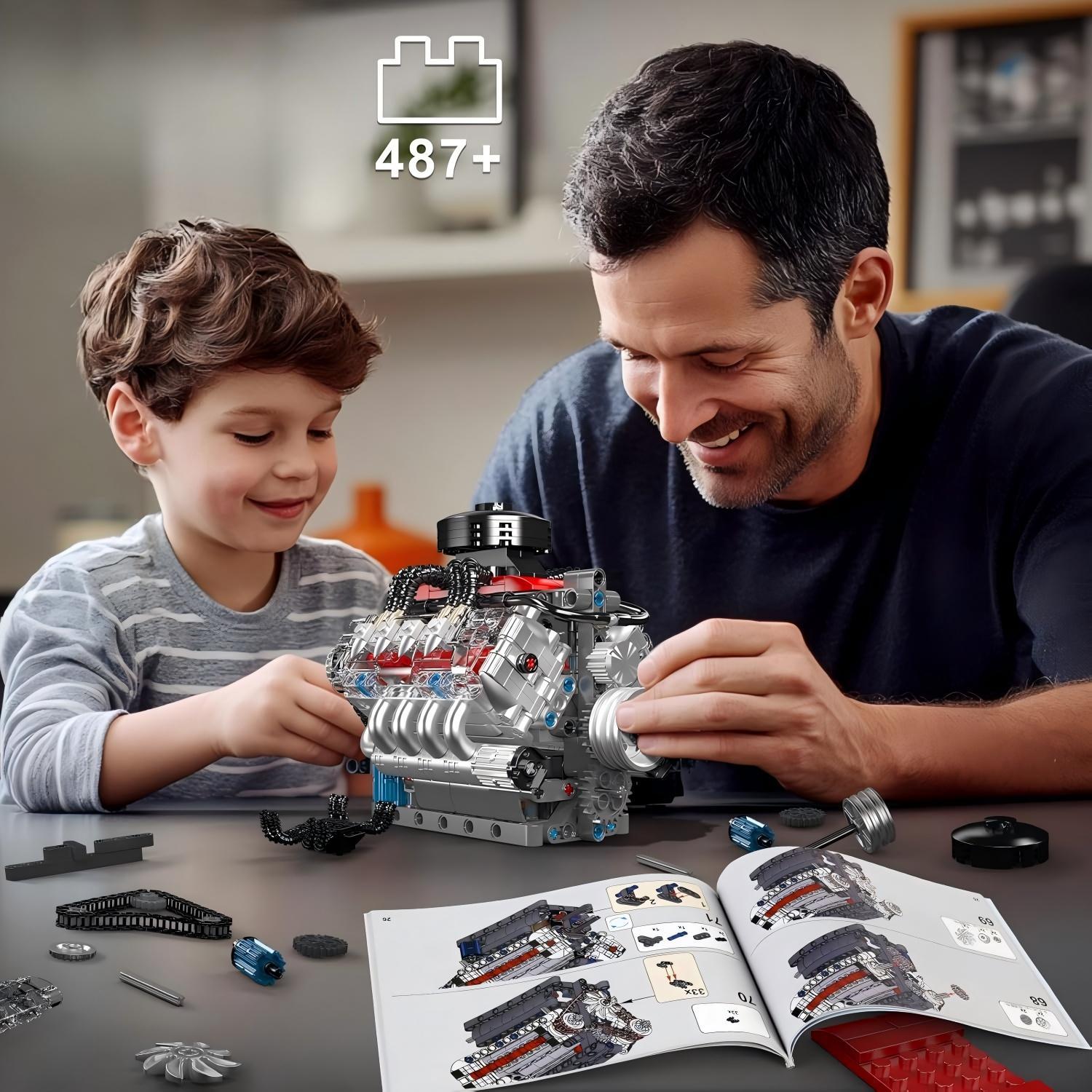 V8 Engine Building Blocks Electric Toy, Mechanical Kit Bricker Build Sets for Boys, Model Building Kits, Assembly Puzzle Gift, Requires 6 Aaa Batteries, Unisex Birthday Present, Building Block Model, Diy Assembly Kit