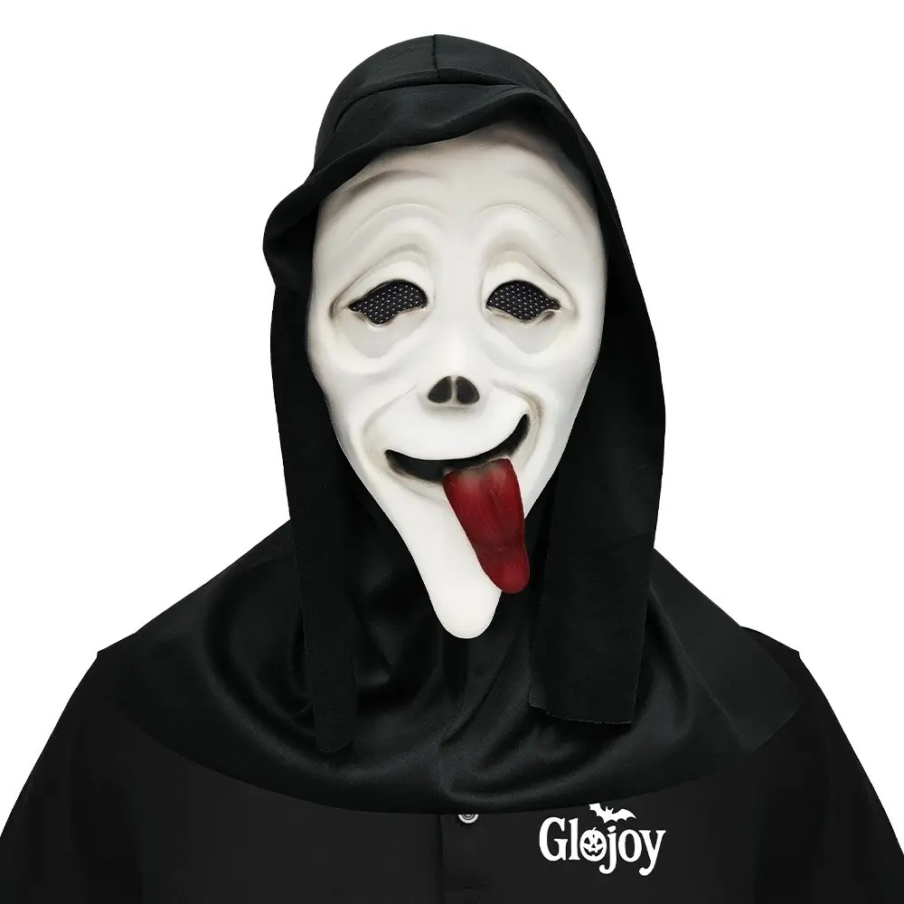 Halloween Tongue Scream Mask, Ghost Face Headgear + Prop Knife, Horror Costume Set, Realistic Tongue + Scream Expression, Party Prank, Haunted House, Trick-Or-Treat, Holiday Dress-Up