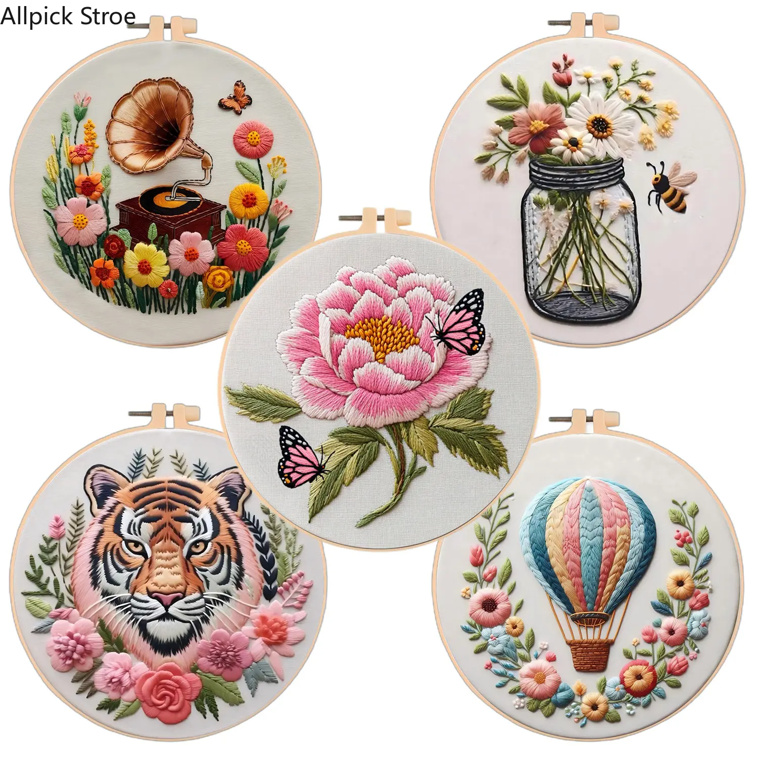 DIY Cross Stitch & Embroidery Kit with Pre-Printed Hot Air Balloon Pattern - Whimsical Craft Project for Making Bag Accessories, Fabric