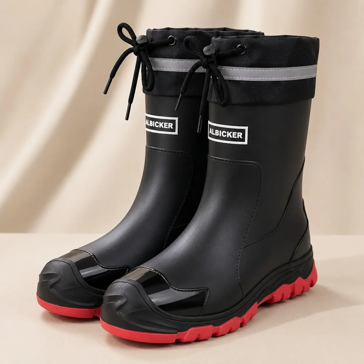 Women's Mid-Calf Rain Boots, Waterproof Anti-Slip Outdoor Shoes, Fall Winter Hiking Hunting Work Boots, Easy-On Design