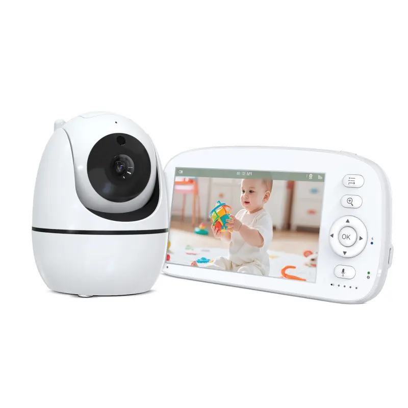 5-inch Baby Monitor with Camera and Audio, Newborn Nursery, No WiFi, Remote PTZ Control, Auto Night Vision, Room Temperature Monitoring, Two-Way Audio and Lullabies, 960 ft Transmission Range