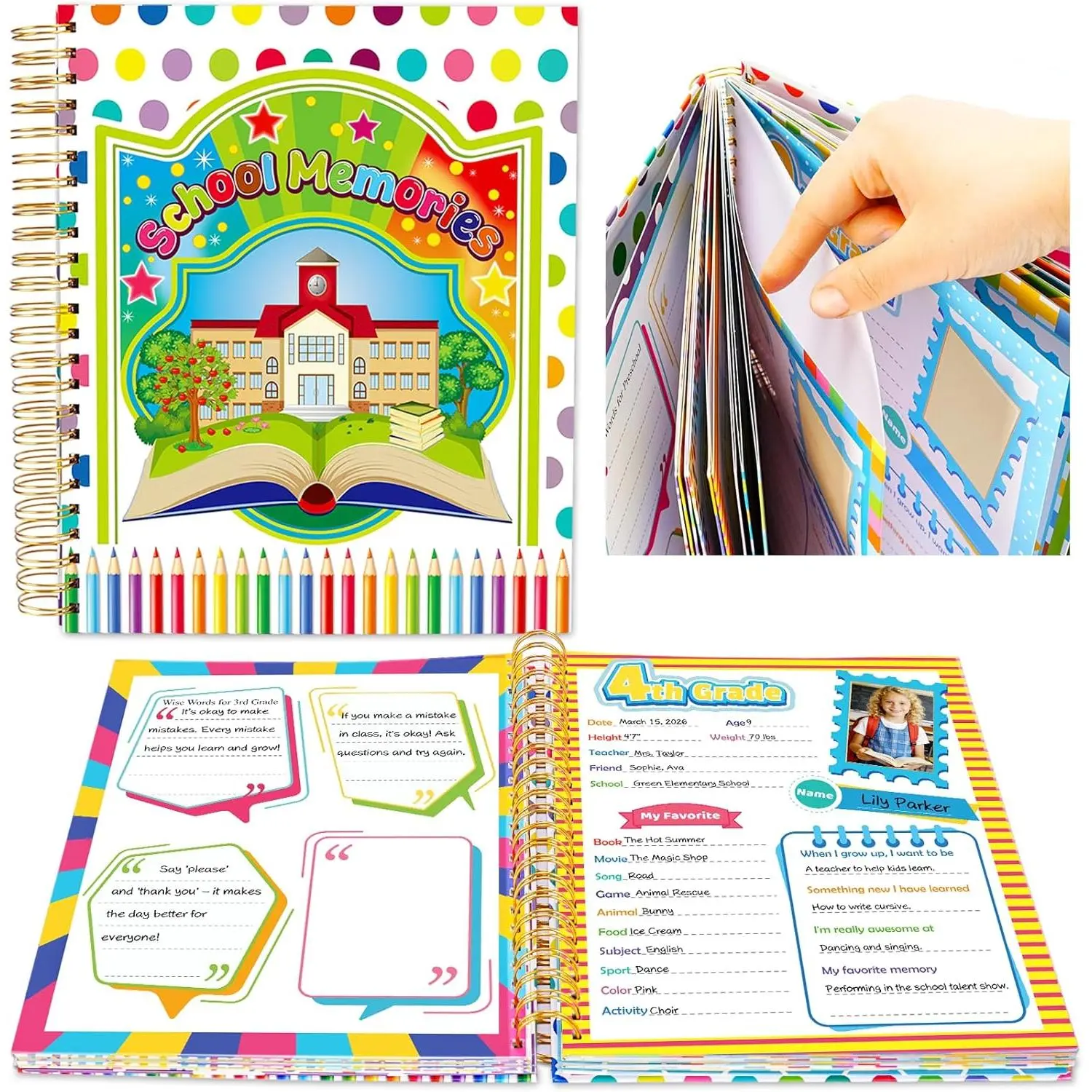 School Memory Book Scrapbook Photo Album for Kids, School Years Scrap Books Kit for Keepsakes Picture Portfolio, First and Last Day from Preschool Through 12th
