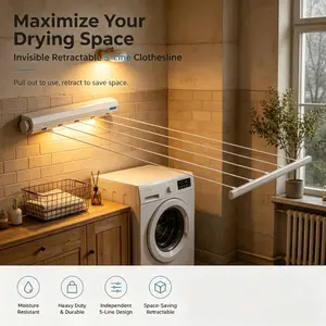 5 Independent Pull Rod Retractable Wall Clothesline, Maximizes Indoor Drying Space Without Outdoor Balcony, Great for Urban High-Rise Household Wet Clothing Drying