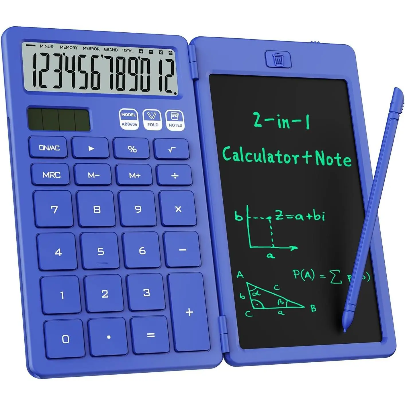 Desk Calculator with Erasable LCD Notepad, Solar Powered Basic Calculator for Middle School, Cute Pocket Office Desk Accessories with Big Buttons, Home Office Essential