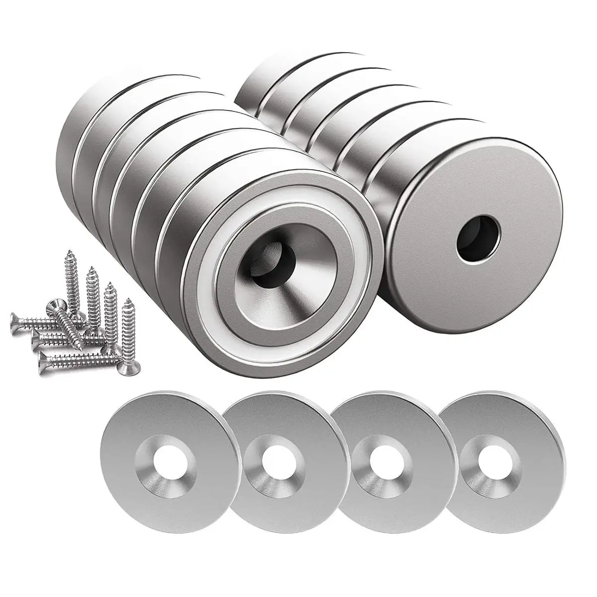 12 Pieces Neodymium Magnets 25 LB Force| Strong Magnets Size 0.79"*0.28" with Countersunk Hole and Steel Capsule, Pot Magnet with 12 Steel Counterparts and Screws