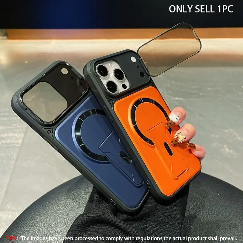 Transparent mirror cover hidden folding bracket magnetic shock-absorbing, shockproof, multifunctional protective case, Phone cover casing for iPhone 17 16 15 14 13 12 11 ProMax Plus compatible with Magsafe durable phone case