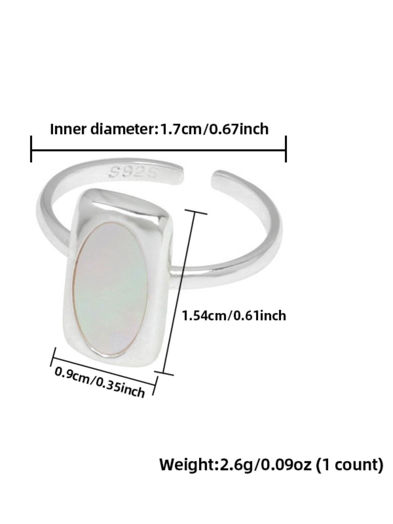 S925 Sterling Silver Simple Elegant Fashion Geometric Square White Shell Ring, Open Adjustable Finger Ring for Women, Retro Party Dating Gift