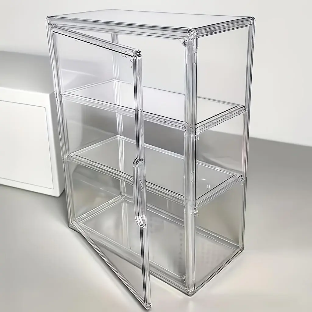 3-Tier Transparent Acrylic Display Cabinet, Durable Lightweight Storage Solution for Collectibles, Retail Stores, Home Office