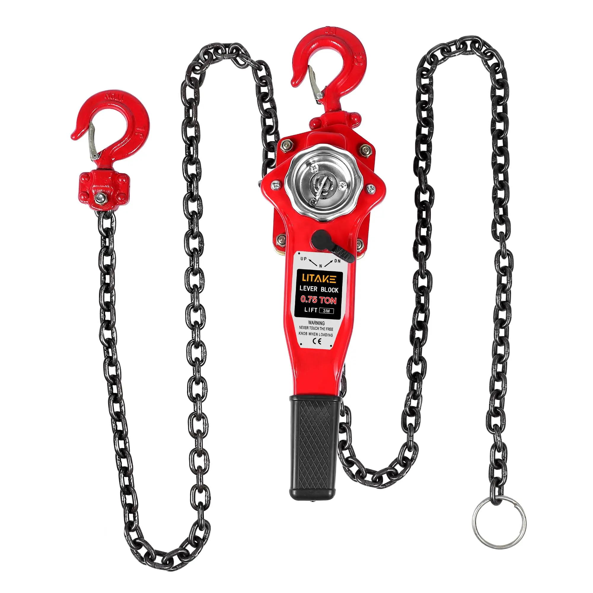Manual chain hoist Garvee, 0.75 ton capacity / 10-foot lift, manual lifting block with steel chain, red lifting equipment for workshop