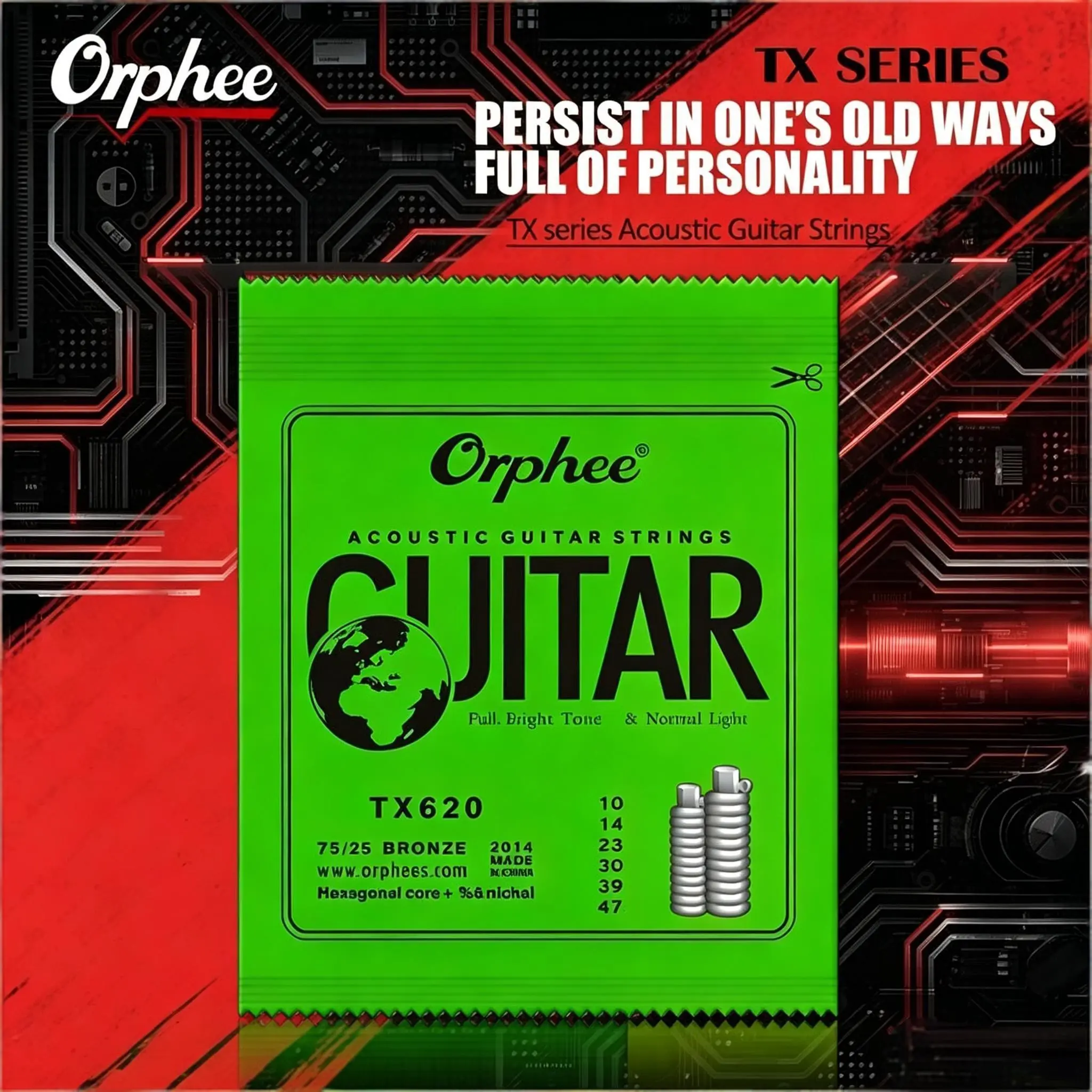 Orphee Folk Guitar Strings, Acoustic Guitar Strings 6 Strings Set, Brass Material, 12-53 Gauge, One Size, Ideal for Beginners & Professionals