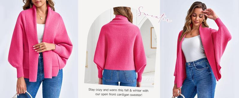 Womens Open Front Cardigan Batwing Long Sleeve Shawl Chunky Knit Loose Fall Poncho Sweater Coats