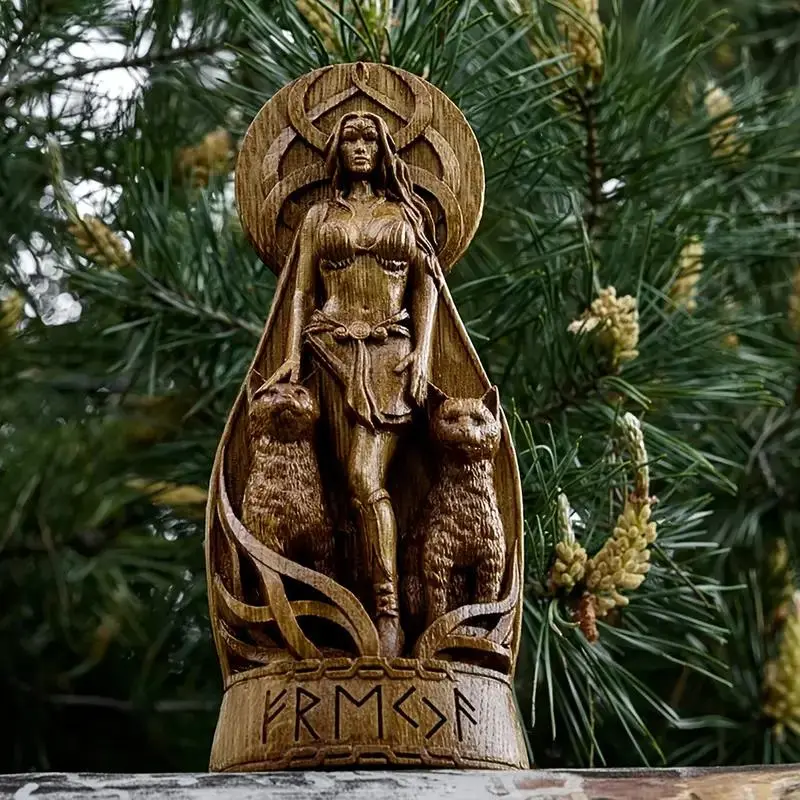 Intricately Carved Freyr Viking Goddess Statue, Resin Outdoor Garden Sculpture, Decorative Art for Halloween, No Battery Needed