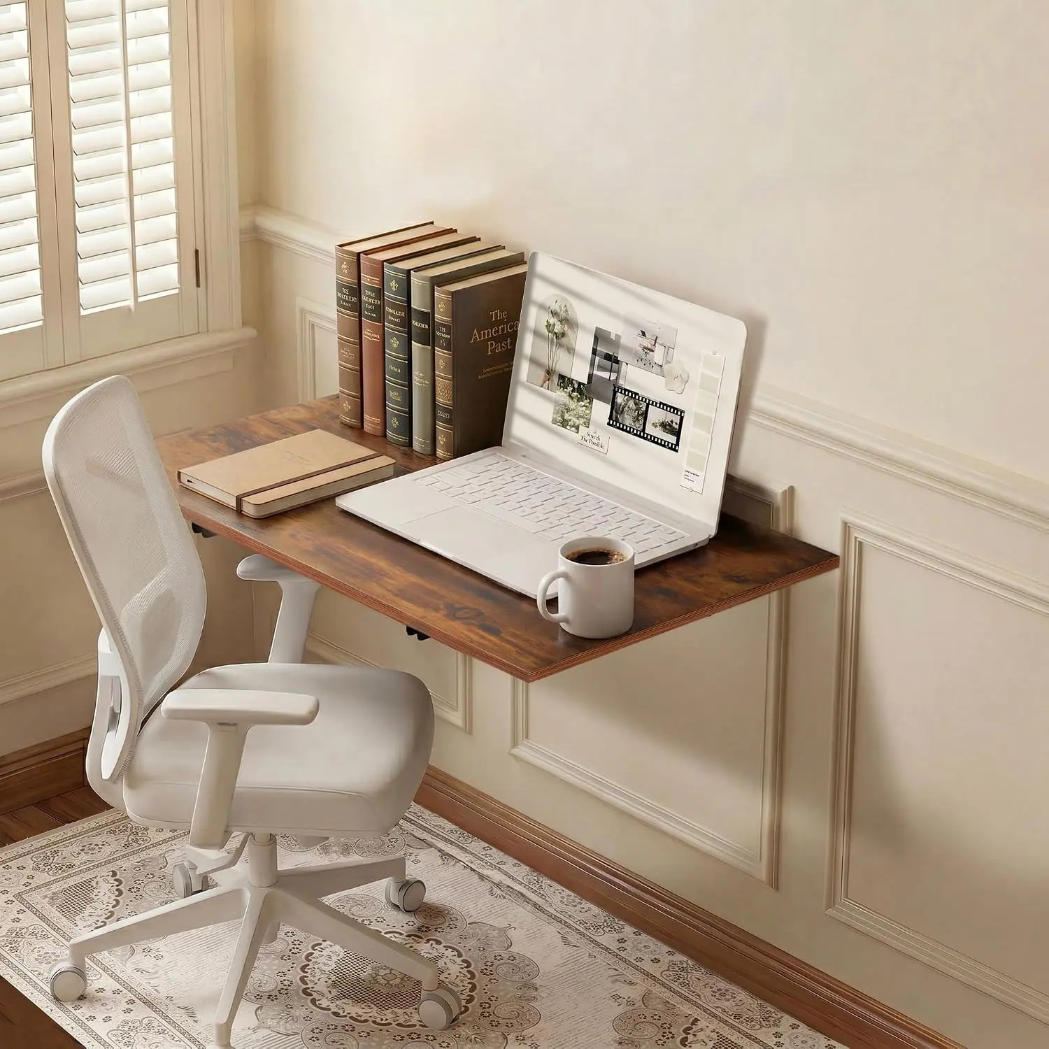 Wall Mounted Folding Table Floating Desk for Small Spaces, Fold Down Laundry Wall Table with Brackets