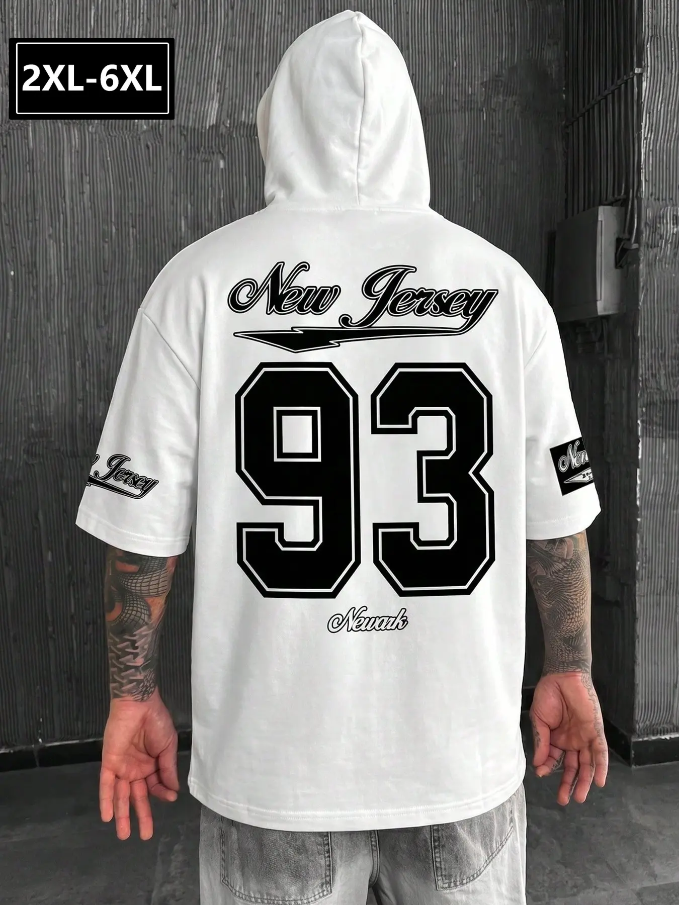 Men's Plus Size New Jersey 93 Number Print Hoodie, Loose Fit Cotton Fabric, Retro Streetwear, Casual Comfortable Daily Wear, Sizes 2xl-6xl
