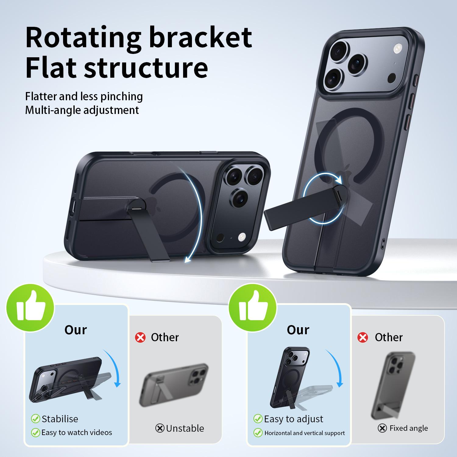 For iPhone 17 Pro Max phone case with hidden stand and magnetic wireless charging, for iPhone 16/15 protective cover