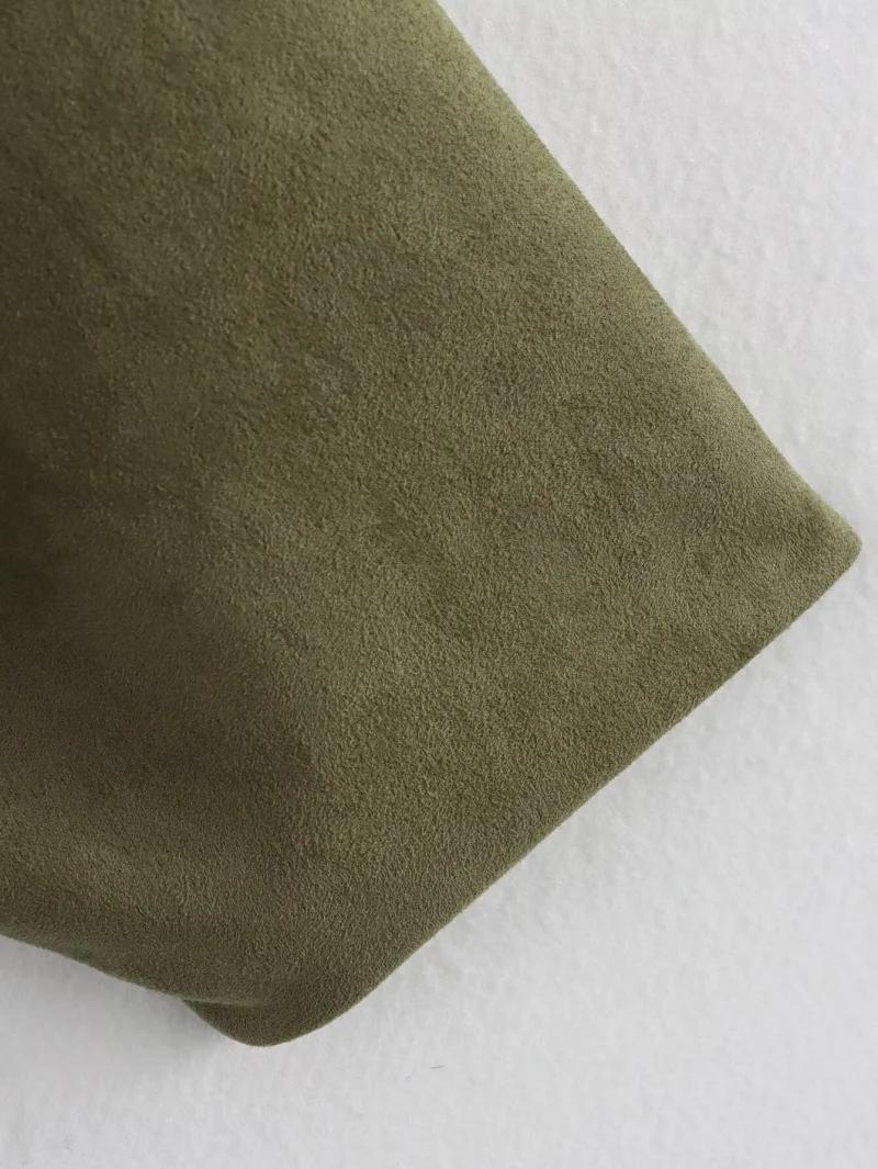 2026 Spring New Women's Suede Texture Effect Loose Fit Fashion Lapel Shoulder Bomber Jacket in Olive Brown & Burgundy