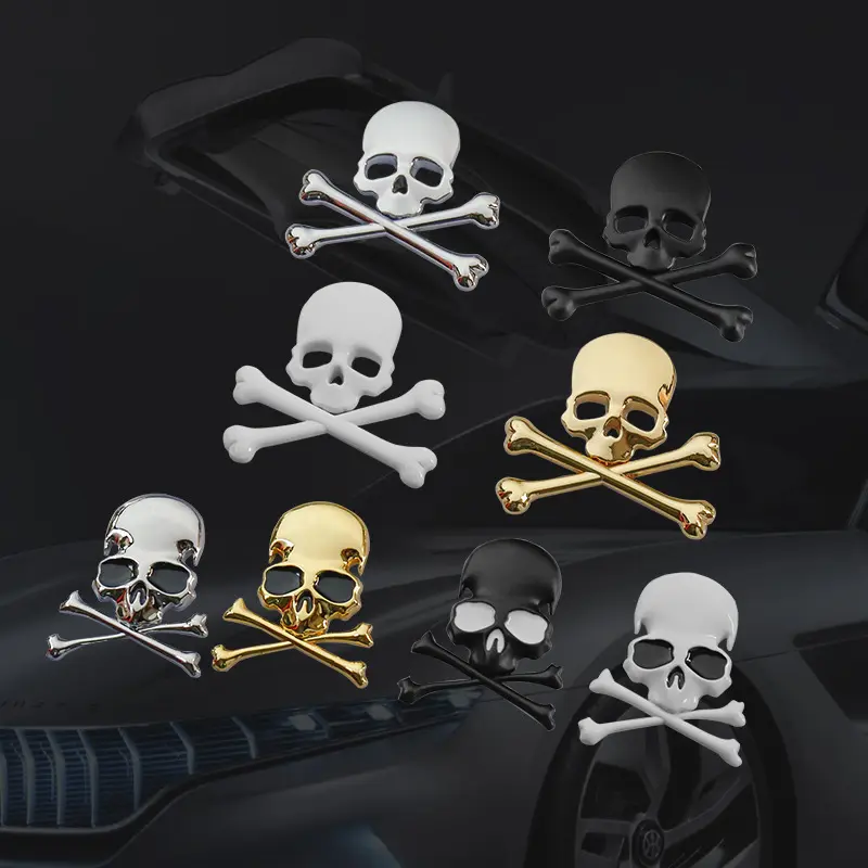 Metal 3D Conjoined Skull Car Emblem, Personalized Ghost Head Badge Sticker, Stereo Automotive Body Decor Decal, Cool Horror Skeleton Ornament, Self-Adhesive Metal Car Label, Universal Vehicle Decor For Truck SUV Motorcycle, Custom Auto Styling Accessory F