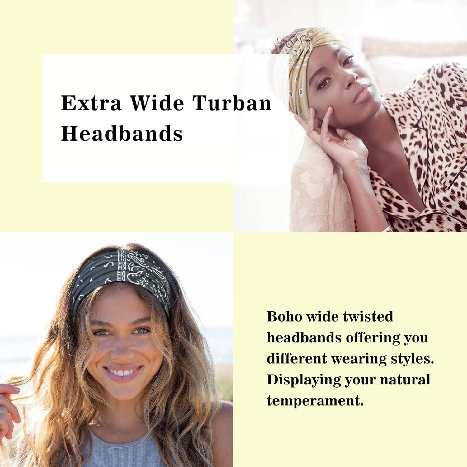 6 pack Wide Headbands for Women, 7'' Boho Turban Headband Large Hairband Twisted Hair Accessories