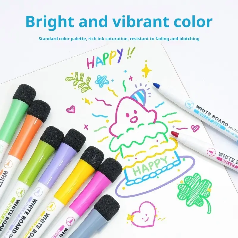12/24 Color Whiteboard Pens with Eraser, Ideal for Whiteboards and Calendars, Perfect for Classroom, Home, Office Supplies, Back-To-School Season