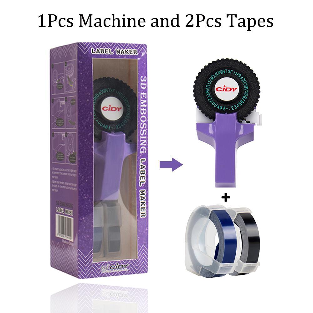 Mini Manual Printer C101 Label Embossing Tape Printer, Small Typewriter with 2 Rolls Ribbon, Handheld Stamping Machine for Notebooks, Portable