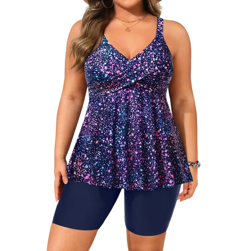 Aqua Eve Plus Size Tankini with Shorts - Two Piece Swimsuit Tummy Control Bathing Suit Flowy Swimwear 2026