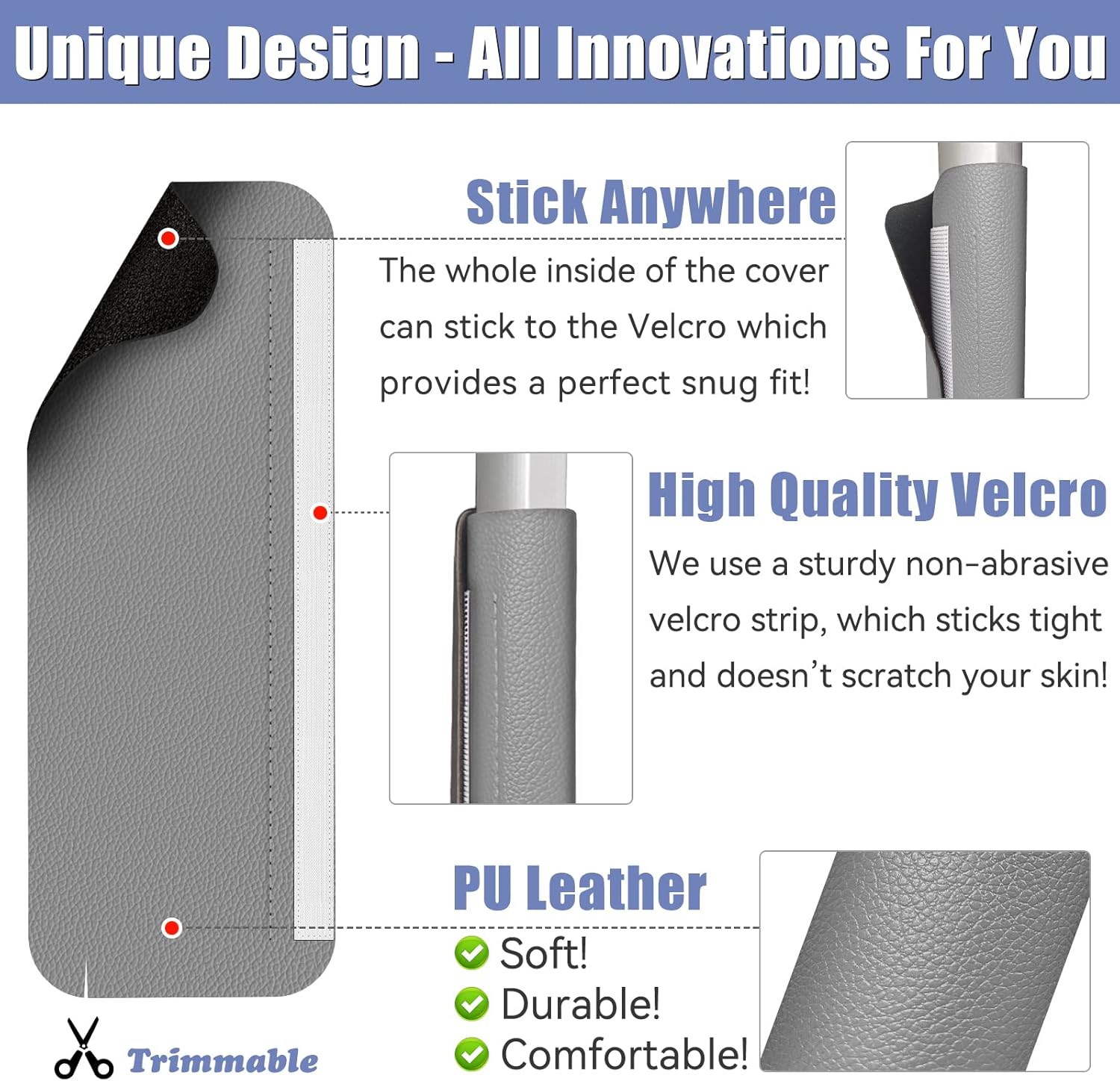 Refrigerator Door Handle Covers, 5 count, Leather Kitchen Appliance Handle Covers Keep Your Fridge Microwave Oven Stove Dishwasher Clean, Save Your Time, Trimmable and One Size Fits All (Gray)