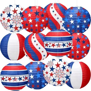 4th of July Independence Day Paper Lanterns Party Decorations for Patriotic  Stars and Stripes Blue Red Memorial Day Decorations, Citizenship Party Decorations, Labor Day, 12 count