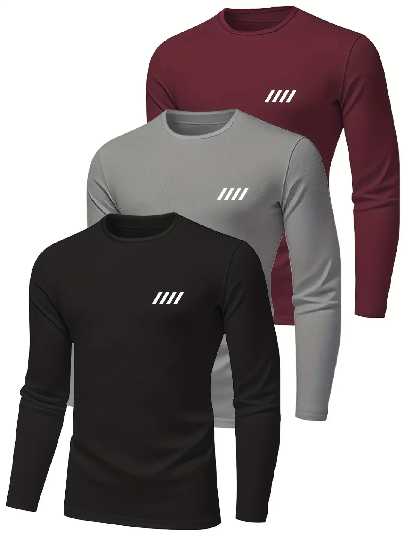 3-Pack Men's Long Sleeve Quick-Dry T-Shirts, Casual Loose-Fit Letter Print, Breathable Comfort for Running and Daily Wear