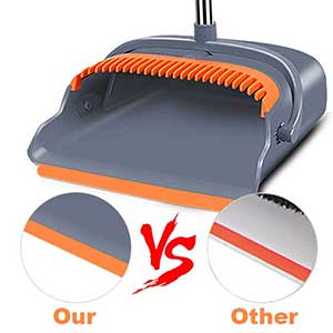 Upgraded broom and dustpan set with automatic cleaning of dustpan teeth, indoor and outdoor sweeping function, for households with dogs, cats and pets.Upright broom and dustpan (gray and orange)