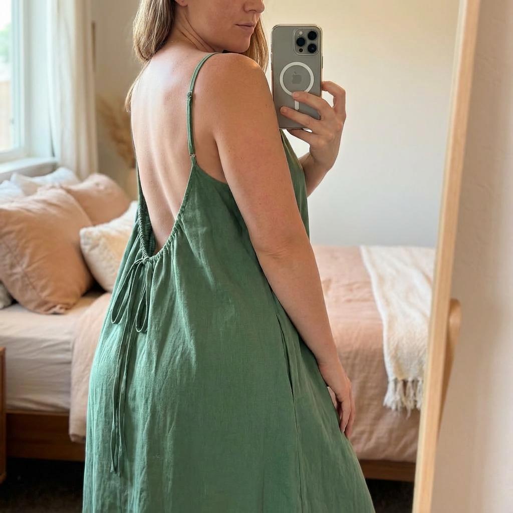 Women's Solid Color Backless Cami Dress Sleeveless Casual Summer Beach Holiday Dress Ladies Summer Clothes