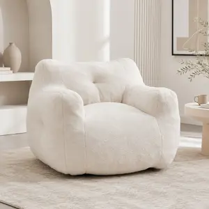 Bean Bag Chair with Armrests, Lazy Sofa for Adults, High-Density Foam Fill, Teddy Fabric, Removable Cover, for Living Room Bedroom Reading, Multiple Colors (Coffee/Dark Blue/Dark Gray/Foam)