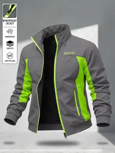 Men's Stand Collar Sport Jacket, Windproof Breathable Zipper Coat, Outdoor Running Casual Top, Comfortable and Stylish