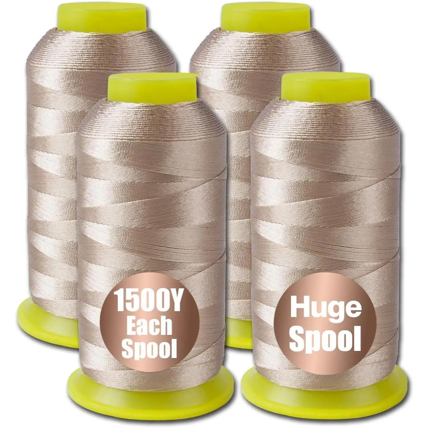 4 count Beige Nylon Thread for Sewing,210d/3 Upholstery Thread Heavy Duty,4 Cone of 1500 Yards Each Leather, Weave ,Serger Overlock Machine for Sewing Hair