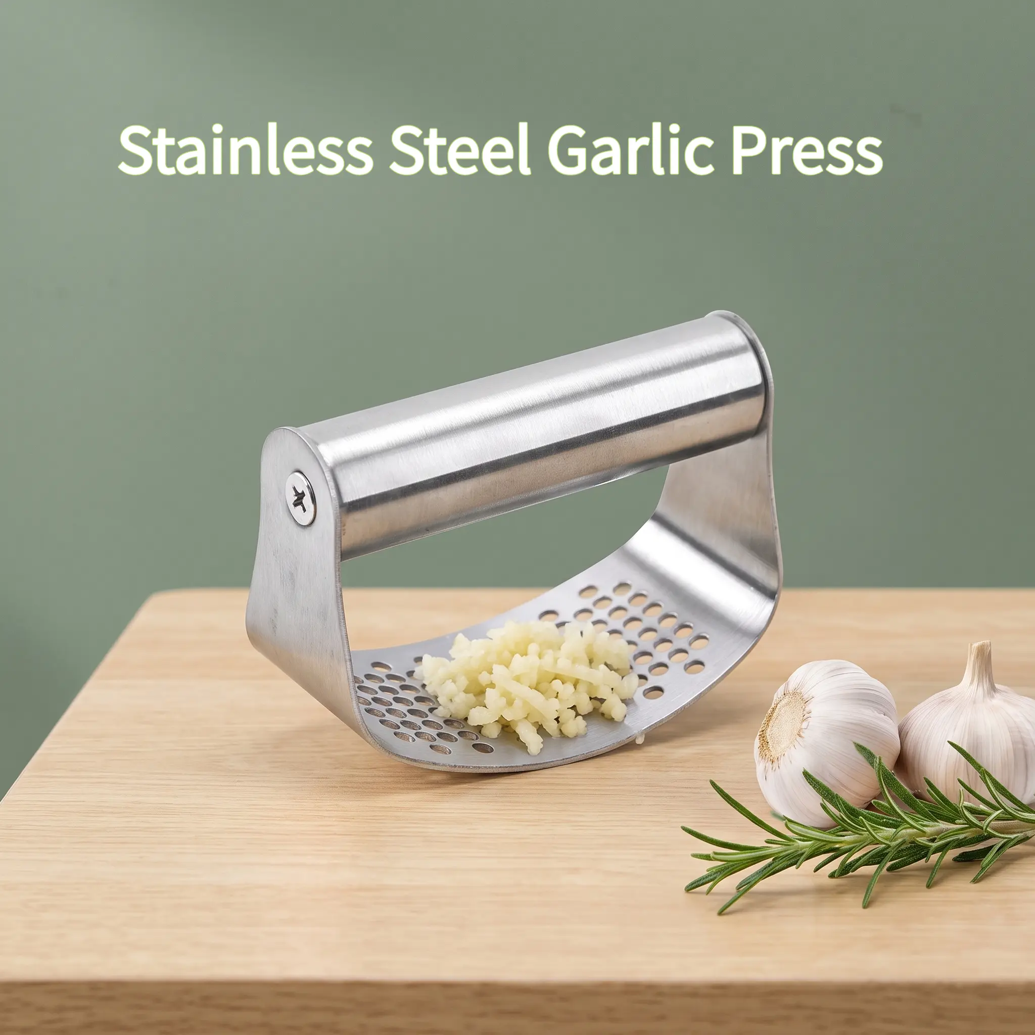 Stainless Steel Garlic Press, 1 Count Easy Cleaning Rocker Design Garlic Crusher, Kitchen Garlic Mincer & Chopper for Cooking Enthusiasts-YY1