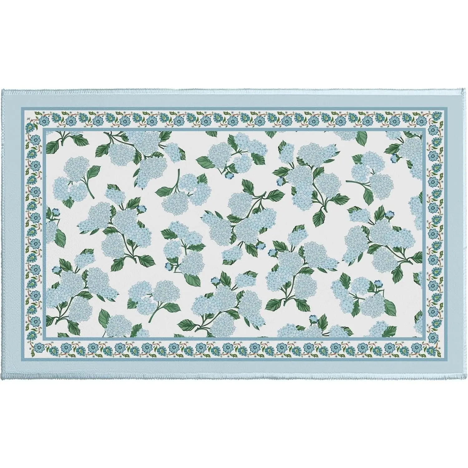 Blue Hydrangea Bath Rug Summer Floral Bath Mat 20x32 Inch Flowers Print Non Slip Backing Bathroom Carpet Low Pile Absorbent Doormat for Tub Bathroom Entryway Front Door