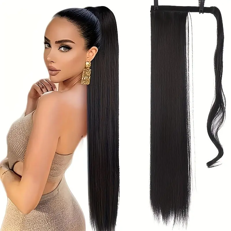 Women's Magic Sticker Single Ponytail Wig, Straight Cut Heat-Resist Fiber Wig with Soft Texture and Simple Look for Daily Wear