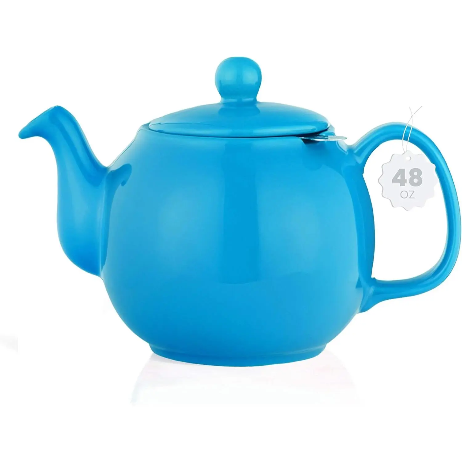 Large Porcelain Teapot, 48 Ounce  Pot with Infuser, Loose Leaf and Blooming  Pot - Blue