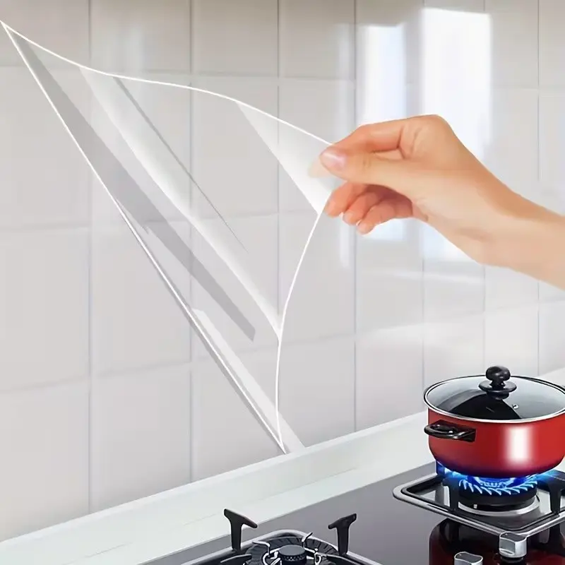 Invisible Kitchen Oil-Proof Film Roll, High Temperature Resistant, Static Cling Plastic Protector, Clear Grease & Dirt Barrier