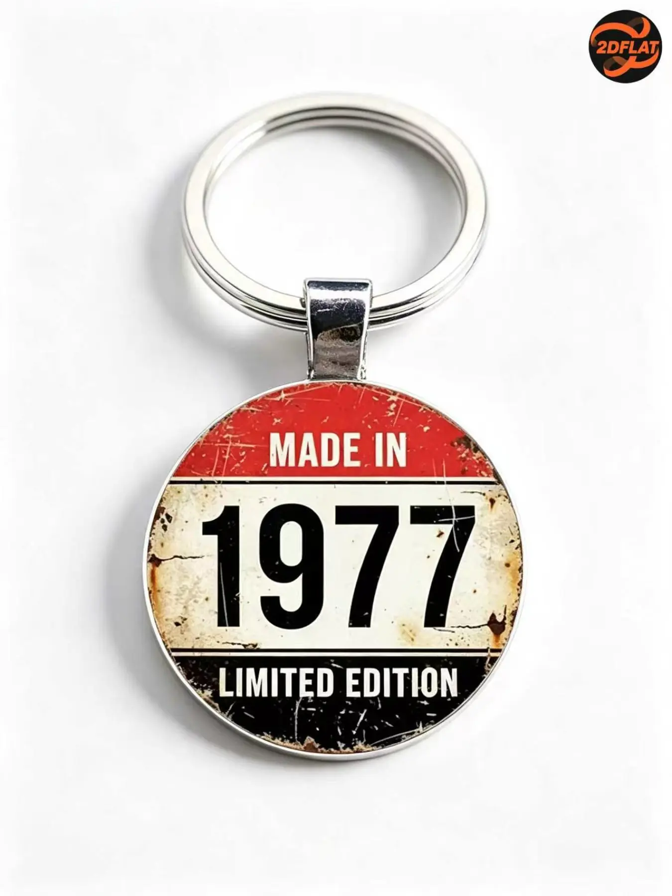 1977 Pattern Keychain with Chain and Gear Design, Elegant Gift for Christmas, Anniversary, Birthday, Home and Car Decoration