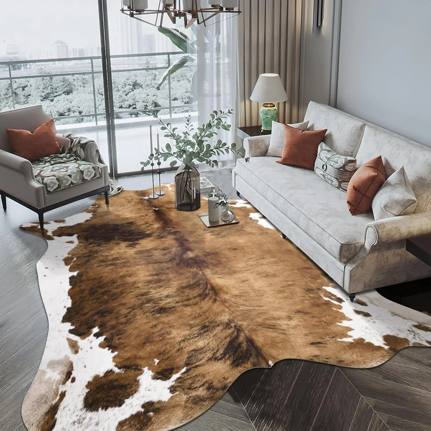 Luxury Faux Cowhide Rug 2.3x3.6  -   Area Rugs for Living Room, Bedroom,  -   Style Faux  Carpet, Non-Slip   Throw Rugs (Caramel)