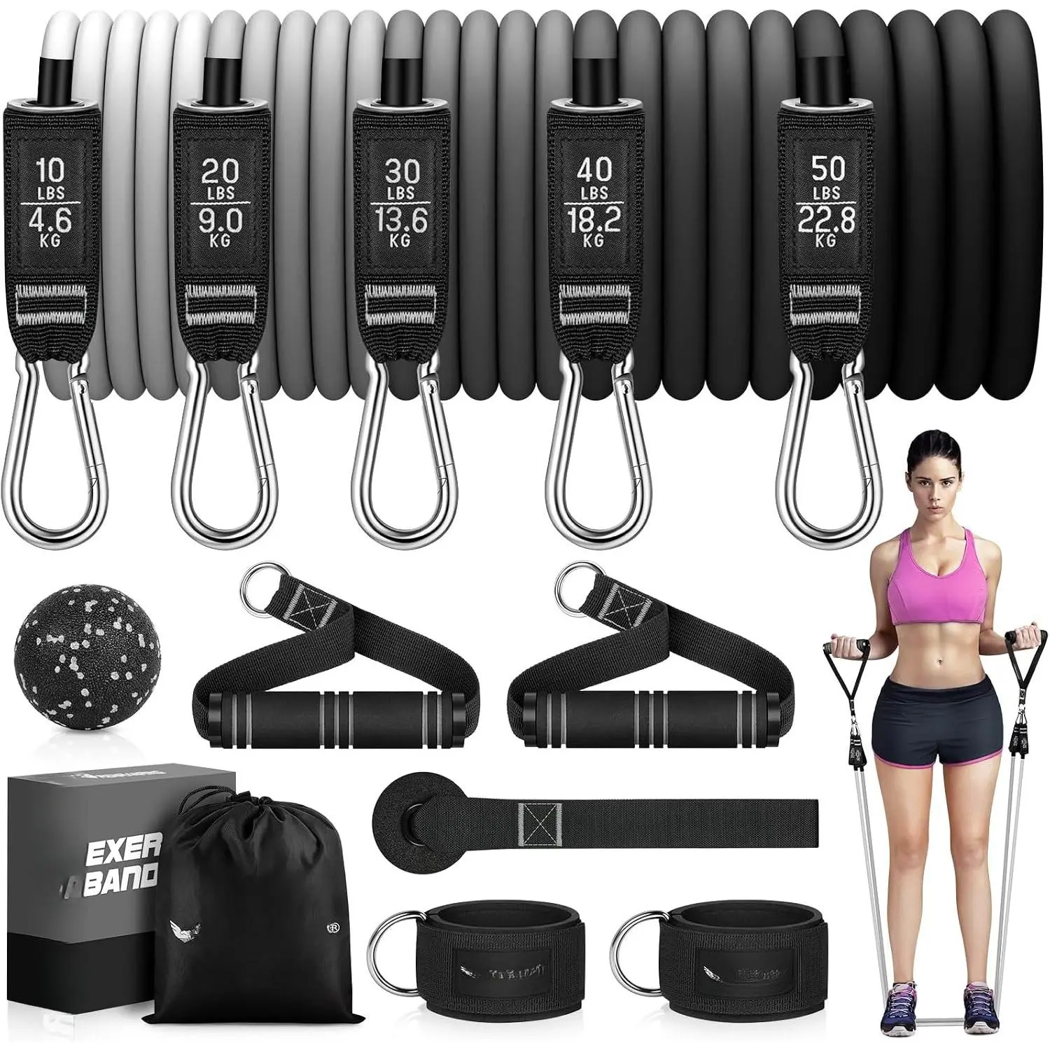 Resistance Bands for Working Out, 150LBS Exercise Bands, Workout Bands, Resistance Bands Set with Handles for Men Women,  Ankle Straps
