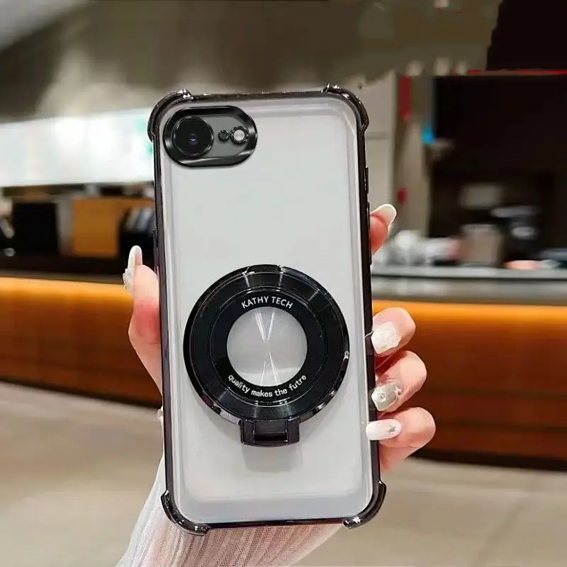 For iPhone 17e 16e SE 2020 SE 2022 8 7 Phone Cases Ring Stand Phone Case Cover - High Quality Plating Clear Case