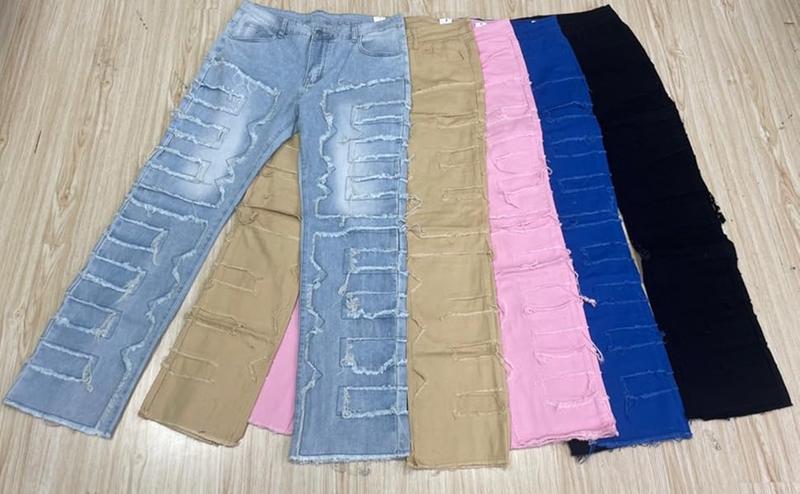 Mens Black Stacked Jeans Slim Fit Ripped Jeans Destroyed Straight Denim Pants Harajuku Hip Hop Trouser Streetwear