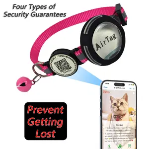 Cat Collar with Qr Code, Airtag Protection Case, Reflective Strip, Bell, 4 Ways to Ensure Cat Safety, Prevent Loss, Round Box