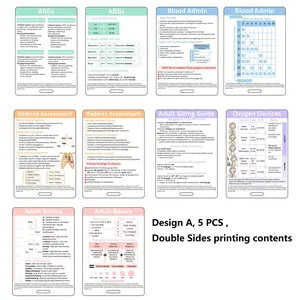 5 PCS Nursing Badge Reference Cards, Double Sides Printing Information About Bedside Assessment, Adult Basics, Blood Admin, ABGs, Oxygen Devices etc, PP Durable Material, Waterproof