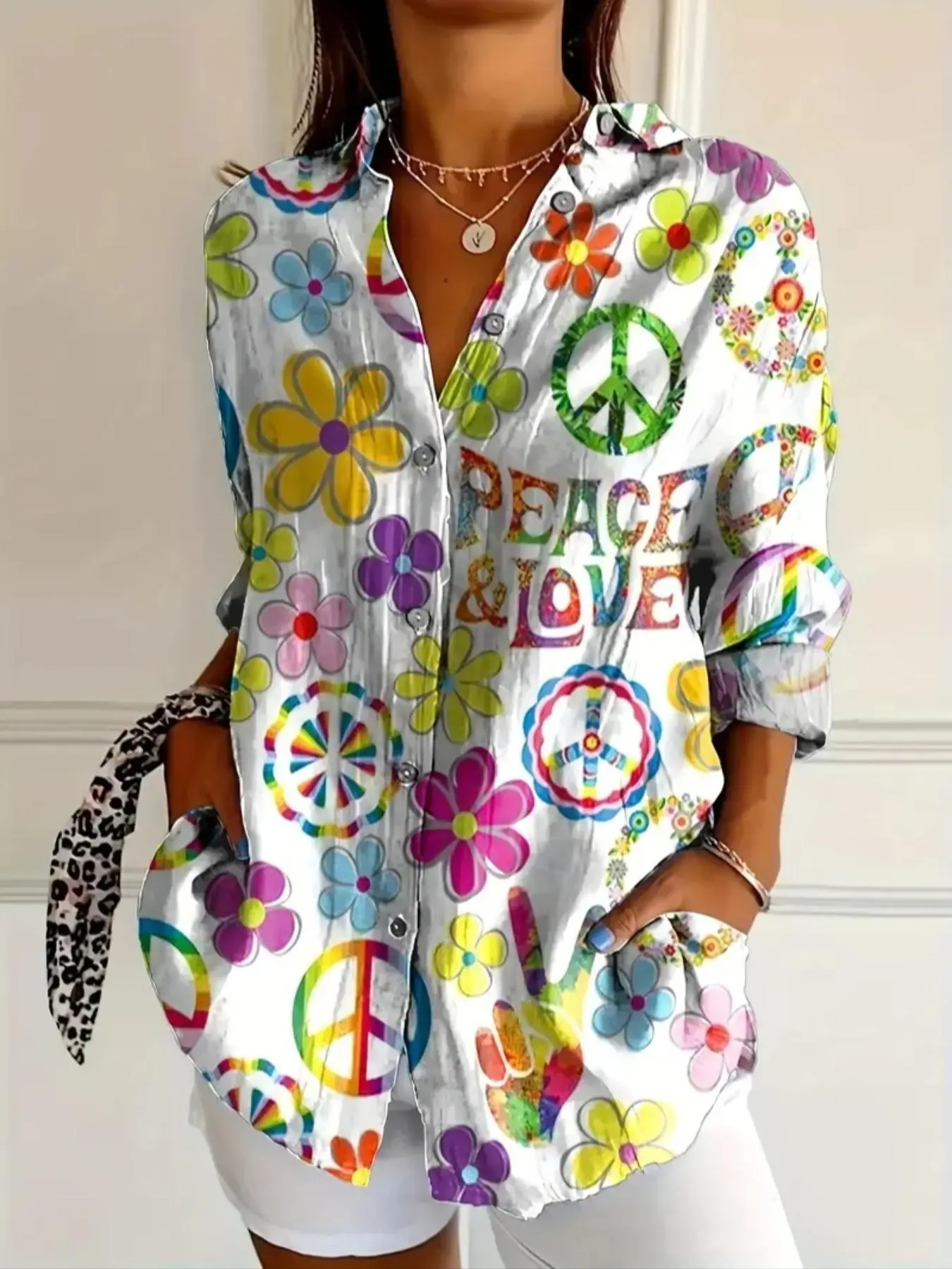 Plus Size Women's Shirt Blouses, Boho Floral Print Collared Long Sleeve, Vintage Bohemian Festival Casual Top, Home Daily Wear