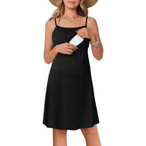 Womens Sleeveless Nursing Dress Summer Breastfeeding Dresses Adjustable Strap Maternity ClothesGift.