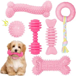 6 Pack 2026 Upgraded Cute Pink Soft Durable Interactive Puppy Teething Chew Toys for Small Dogs