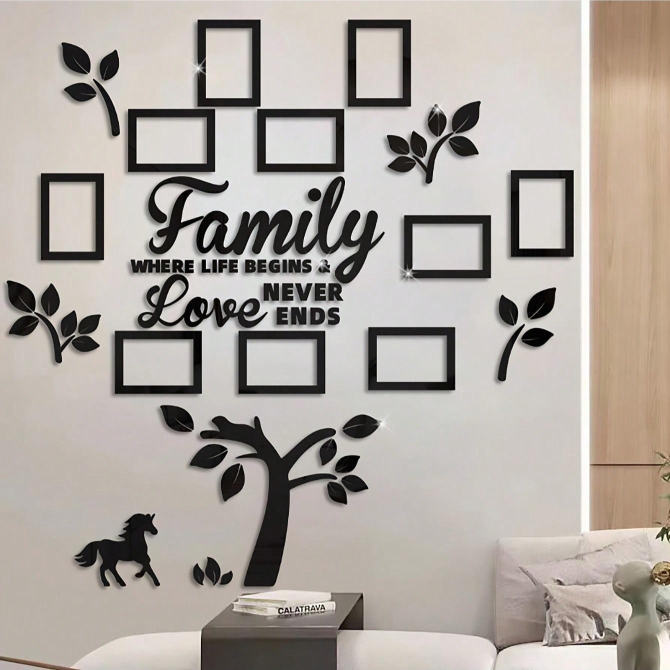 3D Acrylic Photo Frame Wall Decor, 1 Set DIY Photo Collage Gallery Wall Sticker, Wall Decor for Home Office Wedding School, Wall Gallery Frames, Ornaments, Home Decor Accessory